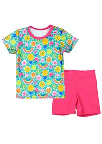 Badeanzug AQUARTI "Badeanzug Baby M&auml;dchen Zweiteiler Badeanzug Bade-Set Bade T-Shirt Badehose", Kinder, Gr. 80, N-Gr, gelb (obst gr&uuml;n, gelb, rosa), Obermaterial: 80% Polyester PES. 20% Elasthan EL., Badeanz&uuml;ge Badeanzug
