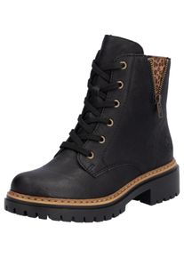 Schn&uuml;rstiefelette Rieker, Damen, Gr. 39, schwarz, Lederimitat, kontrastfarbene Details, Schuhe Schn&uuml;rstiefelette, Schn&uuml;rboots, Blockabsatz, mit praktischem Innenrei&szlig;verschluss