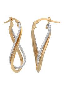Paar Creolen Firetti "Schmuck Geschenk Gold 585 Ohrringe Infinity/Unendlichkeitsschleife", gelbgoldfarben, wei&szlig;goldfarben, Ohrringe, Damen, Gelbgold 585, Paar Creolen