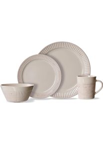 Ritzenhoff & Breker Kombiservice RITZENHOFF & BREKER "Kreta", beige (creme), 16 Stk., Steinzeug, Geschirr-Sets, Kombiservice, Geschirr-Set, Streifenrelief, erdige Braun-Akzente