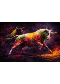 Bild B&Ouml;NNINGHOFF "BUNTER STIER 78x118 cm &ndash; Leinwandbild Keilrahmen Deko modern", farbe bild(er): braun, schwarz, wei&szlig;, blau, rot, B:78cm H:118cm T:1,8cm, Canvas, MDF, Bilder, Bild