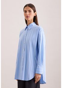 Hemdbluse Seidensticker, Damen, Gr. L (40), hellblau, 75% Baumwolle, 21% Polyamid, 4% Elasthan, gestreift, oversize, ohne Ausschnitt, Blusen Hemdbluse, 1/1 Kragen Gestreift
