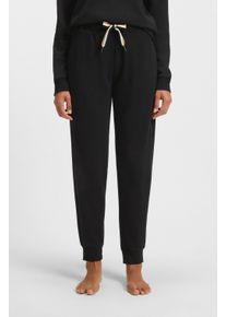Relaxhose BOSS "CP Stripe_Pants Cuff", Damen, Gr. M, N-Gr, schwarz (schwarz 001), Sweatware, Obermaterial: 48% Baumwolle, 48% Lyocell, 4% Polyamid, unifarben, Basic lang, Hosen Relaxhose, mit kontrastfarbener Kordel