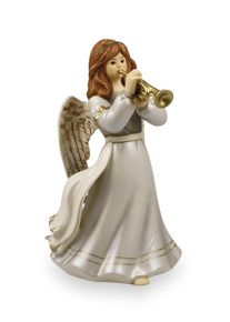Dekofigur Goebel "Engel And&auml;chtige Trompetenspielerin", wei&szlig; (wei&szlig;, gold), B:13,5cm H:20cm T:12cm, Steingut, Dekofiguren, Dekofigur, 12 x 13,5 x 20 cm
