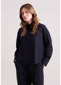 Outdoorbluse Seidensticker, Damen, Gr. XXL (44), dunkelblau, 39% Wolle, 33% Polyester, 14% Viskose, 13% Polyamid, 1% Elasthan, bedruckt, unifarben, oversize, ohne Ausschnitt, Blusen Outdoorbluse, 1/1 Kragen Flanell