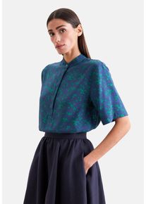Klassische Bluse Seidensticker, Damen, Gr. 3XL (46), blau (dunkelblau), 100% Viskose, gemustert, regular fit, Rundhals, Blusen Klassische Bluse, Tunika Druck