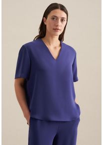 Shirtbluse Seidensticker "Schwarze Rose", Damen, Gr. L (40), blau, 100% Polyester, unifarben, regular fit, V-Ausschnitt, Blusen Shirtbluse, Kurzarm V-Neck Uni