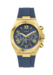 Multifunktionsuhr Guess "EQUITY", blau (blau, goldfarben), Armbanduhren, Herren, Multifunktionsuhr, Quarzuhr, Armbanduhr, Herrenuhr, Silikonarmband, analog, Wochentag