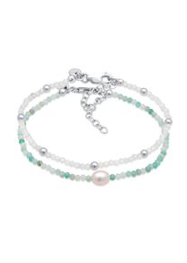 Lederarmband Elli Premium "Armband Mondstein Amazonit S&uuml;&szlig;wasserperle 2er Set 925 Silber" Gr. 160, silber, Armb&auml;nder, Damen, Silber 925 (Sterlingsilber), Lederarmband