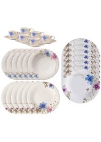 Villeroy & Boch Geschirr-Set VILLEROY & BOCH "Kombiservice Mariefleur Gris Basic 30er Set bunt", bunt, 30, Porzellan, Geschirr-Sets, Geschirr-Set, Sp&uuml;lmaschinengeeignet, Mikrowellenfest
