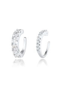 Paar Ohrklemmen Elli Premium "Ohrringe Single Earcuff Set Zirkonia (2 tlg) 925 Silber" Gr. 10, silber, Ohrringe, Damen, Silber 925 (Sterlingsilber), Paar Ohrklemmen