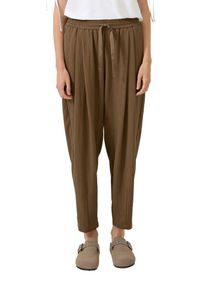 Stoffhose s.Oliver, Damen, Gr. 46, N-Gr, teak braun, Web, Obermaterial: 74% Viskose, 26% Polyamid, unifarben, normal lang, Hosen Stoffhose, Leichte Sommerhose mit Bindeband