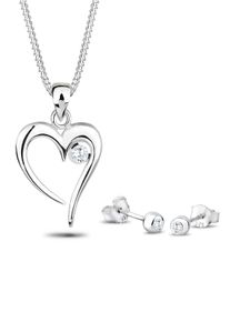 Ohrring und Ketten Set Elli "Schmuckset Herz Solit&auml;r Zirkonia In Love 925 Sterling Silber" Gr. 45, wei&szlig;, Schmuck_Sets, Damen, 45, Ohrring und Ketten Set