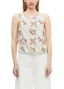 Blusentop s.Oliver, Damen, Gr. 46, bunt (teak braun beige aop), Web, Obermaterial: 95% Viskose, 4% Polyamid, 1% Elasthan, bedruckt, normal h&uuml;ftbedeckend, Rundhals, abgesteppte Kante, Blusen Blusentop, Sommertop mit Stretch