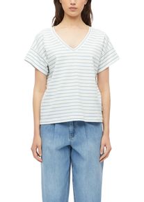 Kurzarmshirt s.Oliver, Damen, Gr. 46, coastal blau stripe, Jersey, Obermaterial: 100% Baumwolle, gestreift, normal h&uuml;ftlang, V-Ausschnitt, abgesteppte Kante, Shirts Kurzarmshirt, Sommershirt in Streifen-Optik