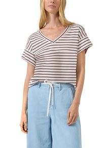 Kurzarmshirt s.Oliver, Damen, Gr. 46, schwarz pomegranat stripe, Jersey, Obermaterial: 100% Baumwolle, gestreift, normal h&uuml;ftlang, V-Ausschnitt, abgesteppte Kante, Shirts Kurzarmshirt, Sommershirt in Streifen-Optik