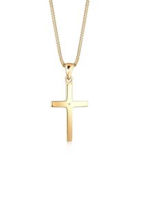 Silberkette Elli DIAMONDS "Halskette Kreuz Glaube Diamant (0.005 ct) Basic 925 Silber" Gr. 45, gold, Halsketten, Damen, Silber 925 (Sterlingsilber), Silberkette