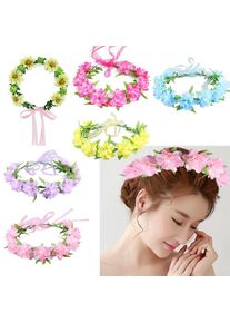 Kids Bohemian Flower Wreath Adjustable Ribbon Floral Crown Girls Beach Wedding Photography Hair Headband Headpiece Props