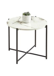 Mid.you Beistelltisch, Schwarz, Wei&szlig;, Metall, Holzwerkstoff, Marmoroptik, rund, rund, 51x40x51 cm, Wohnzimmer, Wohnzimmertische, Beistelltische, Beistelltische Metall
