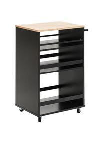 Mid.you Servierwagen, Naturfarben, Schwarz, Holz, Metall, Kunststoff, Holzwerkstoff, Kautschukholz, massiv, rechteckig, Rollen, 50x38x78 cm, Bsci, Esszimmer, Barm&ouml;bel, Barwagen