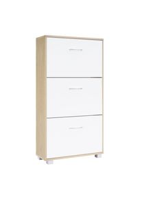 Casaria Schoenenkast Eiken-Wit 115x60x24cm 3 Kleppen