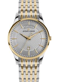 Quarzuhr Jacques Lemans "London", silber (silbergoldfarben, silberfarben), Armbanduhren, Herren, Quarzuhr, Armbanduhr, Herrenuhr, Edelstahlarmband, analog, Wochentag, Tag