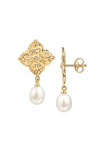 Paar Ohrstecker Firetti "Schmuck Geschenk Silber 925 Ohrschmuck Ohrringe Blume", gelbgoldfarben, kristallwei&szlig;, wei&szlig;, kristallwei&szlig;, Ohrringe, Damen, 6mm, Perlen Silber 925 (Sterlingsilber), Perlen, Silber 925 (Sterlingsilber), Paar Ohrstecker, mit Wei&szlig;topas - mit S&uuml;&szlig;wasserzuchtperle