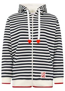 Kapuzensweatjacke Zwillingsherz "Maritim", Damen, Gr. S/M, marine, Sweatware, Obermaterial: 50% Baumwolle, 50% Polyester, Sweatjacken Kapuzensweatjacke, gestreift, Kapuze mit Kordel und Herzen, Taschen, Zipper