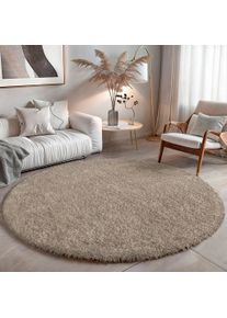 Hochflor-Teppich OTTO HOME "Banji", beige, B:100cm H:37mm L:100cm &Oslash;:100cm, Polypropylen (PP), Teppiche, Hochflor-Teppich, Uni Farben, weich und flauschig, auch als rechteckig erh&auml;ltlich