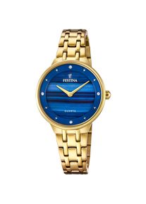 Quarzuhr Festina "Mademoiselle", gold (goldfarben, blau), Armbanduhren, Damen, Quarzuhr, Armbanduhr, Damenuhr, Edelstahlarmband, analog, Zirkonia (synth.)