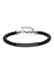 Edelstahlarmband Firetti "Schmuck Geschenk Armkette mit schwarzen Achatkugeln", edelstahlfarben, schwarz, schwarz, schwarz, Armb&auml;nder, Damen, 27cm, Edelstahl, Edelstahlarmband, mit Achat