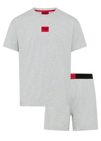 Pyjama HUGO UNDERWEAR "GALAXY SHORT SET", Herren, Gr. XXL (56), light, pastel grau 052, Jersey, Obermaterial: 95% Baumwolle, 5% Elasthan, regular fit kurz, Rundhals, abgesteppte Kante, Homewear-Sets Pyjama, mit HUGO-Aufn&auml;her, Stretch-Baumwolle, Regular Fit