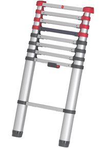 Teleskopleiter Hailo "FlexLine", grau (aluminiumfarben), B:46cm H:94cm L:8cm, Aluminium, Leitern, Teleskopleiter, Alu-Sicherheits-Teleskopleiter 9 Sprossen