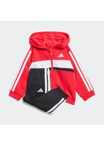 Trainingsanzug adidas Sportswear "I 3S TIB FL SET", Jungen, Gr. 98, wei&szlig; (pure ruby, wei&szlig;, schwarz), Obermaterial: 70% Baumwolle, 30% Polyester, Sportanz&uuml;ge Trainingsanzug, f&uuml;r Babys und Kleinkinder, zweiteiliges Set, aus Baumwolle