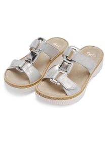 Pantolette Ara "CAPRI", Damen, Gr. 43, silberfarben, Glattleder, unifarben, Schuhe Pantolette, Plateau, Sandale, Sommerschuh in Weite G (= weit)