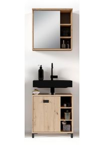Badm&ouml;bel-Set ByLiving "Wellness", braun (artisan eiche), B:60cm H:62cm T:34cm, Kastenm&ouml;bel-Sets, Badm&ouml;bel-Set, praktisches 2er-Set mit LED Beleuchtung und viel Stauraum