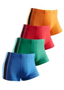 Boxer AUTHENTIC LE JOGGER "Boxershorts f&uuml;r Herren", Herren, Gr. 5, 4 Stk., bunt (rot, orange, gr&uuml;n, blau), Jersey, Obermaterial: 95% Baumwolle, 5% Elasthan, unifarben, k&ouml;rpernah, Unterhosen Boxer, mit kontrastfarbigen Streifen seitlich