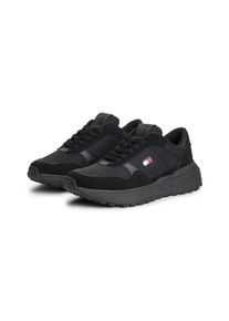 Keilsneaker Tommy Jeans "MODERN RUNNER MIX", Damen, Gr. 42, schwarz, Lederimitat, Textil, Veloursleder, Schuhe Keilsneaker, Freizeitschuh, Halbschuh, Schn&uuml;rschuh mit seitlichem Logo