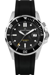 Kineticuhr Jacques Lemans "Hybromatic", schwarz (schwarzfarben), Armbanduhren, Herren, Kineticuhr, Armbanduhr, Herrenuhr, Silikonarmband, analog, Tag