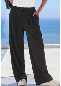 Schlupfhose Lascana "aus b&uuml;gelfreier Ware mit weitem Bein", Damen, Gr. 46, N-Gr, blau (schwarz), Cr&ecirc;pe, Obermaterial: 95% Polyester, 5% Elasthan, unifarben, figurumspielend lang, Hosen Schlupfhose, Sommerhose, sommerlich elegant, Business chic
