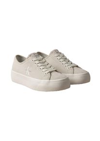Plateausneaker Calvin Klein "VULC FLATF LACEUP SUEDE", Damen, Gr. 42, natur, Leder, unifarben, Basic, Schuhe Plateausneaker, Freizeitschuh, Schn&uuml;rschuh, Halbschuh mit seitlichem Logoschriftzug