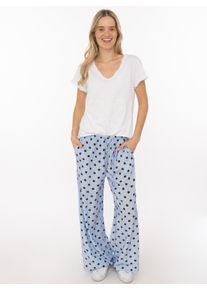 Stoffhose Zwillingsherz "Sommerhose "Punkte", Damen, Gr. S/M, N-Gr, hellblau, Web, Obermaterial: 100% Viskose, weit lang, Hosen Stoffhose, allover-Punktemuster, elastischer Bund mit Bindeband