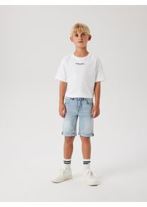 Jeansshorts name it "NKMTHEO XSL DNM L SHORTS 6622-CL NOOS", Jungen, Gr. 122, N-Gr, blau (light blau bleached denim (blank)), Denim/Jeans, Obermaterial: 41% Viskose, 31% Baumwolle, 25% Polyester, 3% Elasthan, unifarben, slim fit kurz, Jeans Jeansshorts, Viskosemischung, Stretch