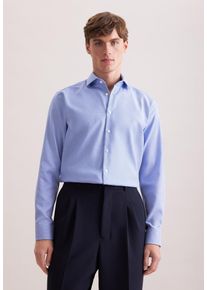 Businesshemd Seidensticker "Schwarze Rose", Herren, Gr. S (38), normale &Auml;rmell&auml;ngen, blau (mittelblau), 100% Baumwolle, Strukturmuster, gemustert, regular fit, 2-Knopf-Manschette, Hemden Businesshemd, Regular 1/1 Kentkragen Struktur