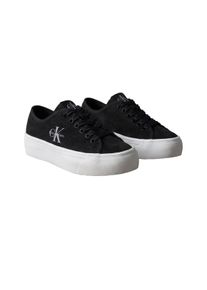 Plateausneaker Calvin Klein "VULC FLATF LACEUP SUEDE", Damen, Gr. 42, schwarz, Leder, unifarben, Basic, Schuhe Plateausneaker, Freizeitschuh, Schn&uuml;rschuh, Halbschuh mit seitlichem Logoschriftzug
