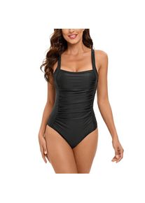 Swimwear Women Swimsuit Tummy Control Square Neck One-Piece Swimsuit Black High Cut Legs Solid Color Navy Blue Bathing Suit