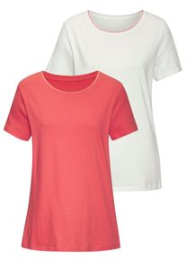 T-Shirt Vivance "mit modischer Kontraststickerei", Damen, Gr. 48/50, orange (apricot, creme), Single Jersey, Obermaterial: 100% Baumwolle, unifarben, unifarben mit Farbeinsatz, Basic normal, Rundhals, eingesetzt, Shirts T-Shirt, aus weicher Baumwoll-Qualit&auml;t