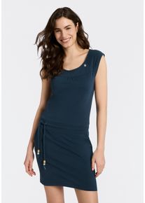 Minikleid Ragwear "PENELOPE UNI O", Damen, Gr. XXL, N-Gr, blau (petrol), Jersey, Obermaterial: 100% Baumwolle, unifarben, kniefrei, Rundhals, Kleider Minikleid, mit Kordelzug und Zierknopf