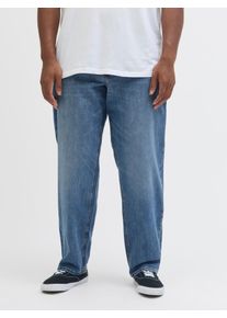 Tapered-fit-Jeans "MIKE ORIGINAL", Herren, Gr. 48, L&auml;nge 32, blau (mid blau denim), Denim/Jeans, Obermaterial: 98% Baumwolle, 2% Elasthan, JACK & JONES PLUSSIZE, Abriebeffekte, bequem lang, Jeans Tapered-fit-Jeans