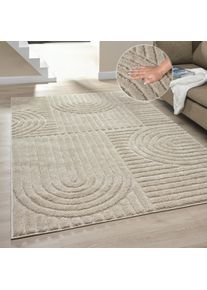 Teppich OTTO HOME "Jonne, Boho-Design, Scandi, Designteppich", beige, B:160cm H:20mm L:230cm, Kunstfaser, Teppiche, Teppich, Hoch-Tief, 3D Optik, skandinavischer Stil, Wohnzimmer, Schlafzimmer